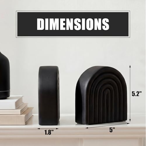 Black 2 Pcs Boho Arch Concrete Bookends for Shelves, Rainbow - color: Black, style: Rainbow