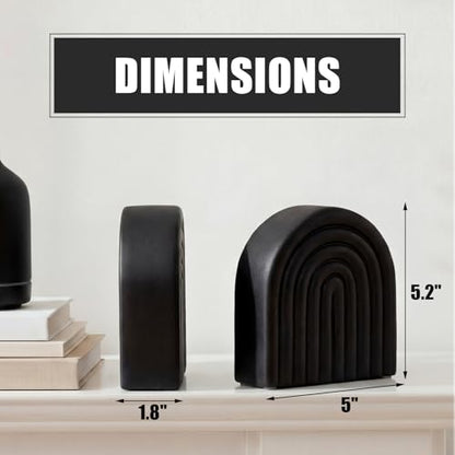 Black 2 Pcs Boho Arch Concrete Bookends for Shelves, Rainbow - color: Black, style: Rainbow