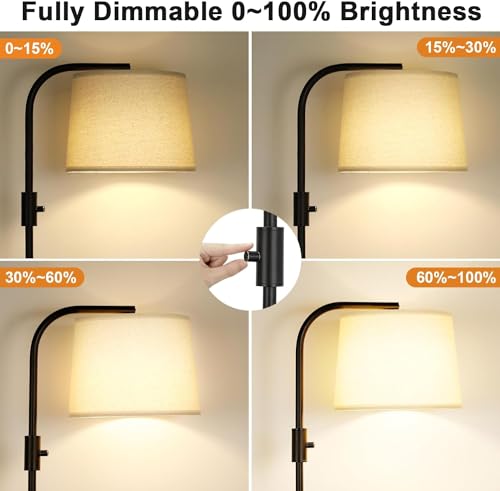 Ambimall Arc Floor Lamp for Living Room with Rotary Switch, Linen Shade - color: A:Black and Linen Beige