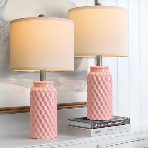 USumkky 20.5" Pink Table Lamps Set of 2,Modern Farmhouse Bedside Lamps - Ceramic Nightstand Lamps for Bedroom,Boho Living Room End Tables,Small Office Desk Lamp - color: Pink