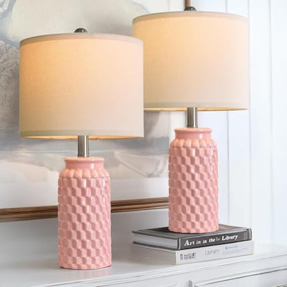 USumkky 20.5" Pink Table Lamps Set of 2,Modern Farmhouse Bedside Lamps - Ceramic Nightstand Lamps for Bedroom,Boho Living Room End Tables,Small Office Desk Lamp - color: Pink