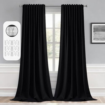 MIULEE 2 Panels Set Black Back Tab Blackout Curtains 52x96 Inch Long - color: Black, size: 52"W x 96"L (Pack of 2)