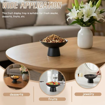 Cabilock Ceramic Pedestal Fruit Bowl Black Footed Bowl for Kitchen Counter Dessert and Snack Serving Stand Decorative Fruit Dish for Banquets Home Decor 5.90 X 5.90 X 2.95 in