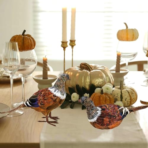 naturevibe Feathered Pheasant Decor Set of 2 for Autumn Fall Thanksgiving - style: Pheasant Decor-Set of 2