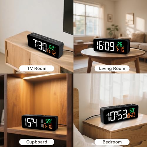 Netzu 3-in-1 Digital Clocks for Living Room, Small & Compact Alarm Clock - color: Black