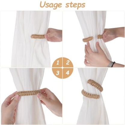 4 Pack Braided Boho Rustic Adjustable Curtain Tiebacks Set