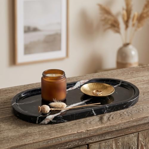 YKAJO Nero Marquina Oval Marble Tray, 11.8x5.9 Vanity Perfume Organizer - color: Nero Marquina, size: 11.8" x 5.9" x 0.6"