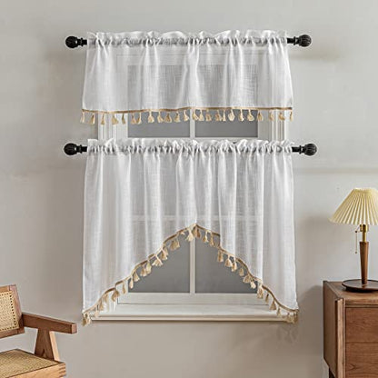 Beda Home Tassel Linen Textured Swag Curtain Valance, White, 52 x 18 in - color: White, size: 52"W x 18"L (Pack of 1)