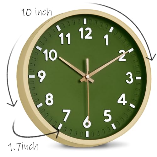 HIPPIH 10 Inch Wall Clock, 2Pack Silent Non Ticking Battery Operated Clocks - color: Green, size: 10 inches