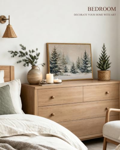 ARPEOTCY Vintage Winter Christmas Framed Wall Art, Forst Pine Tree, 12x16In - color: Winter Snow Pine, size: 16"L x 12"W