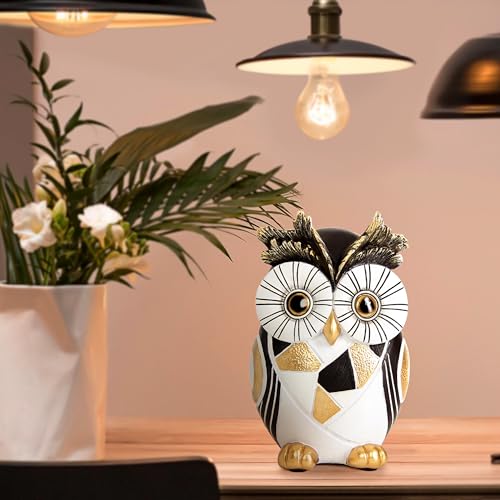 Modern Black White Owl Statue Gold Accent Owl Figurine Home Office Decor - color: Black