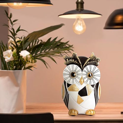 Modern Black White Owl Statue Gold Accent Owl Figurine Home Office Decor - color: Black