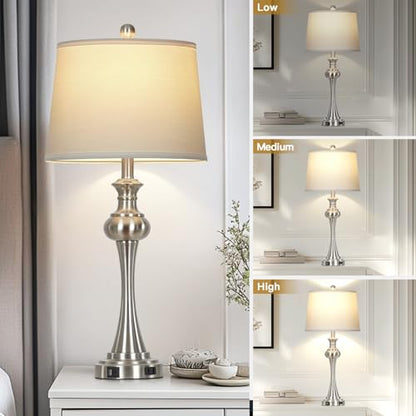 CINSARY Silver Table Lamp for Living Room, 29" Bedside Lamp with USB C+A - color: Silver