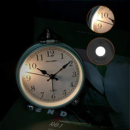 Peakeep 4" Small Battery Operated Analog Alarm Clock, Antique Retro Style - color: Aqua