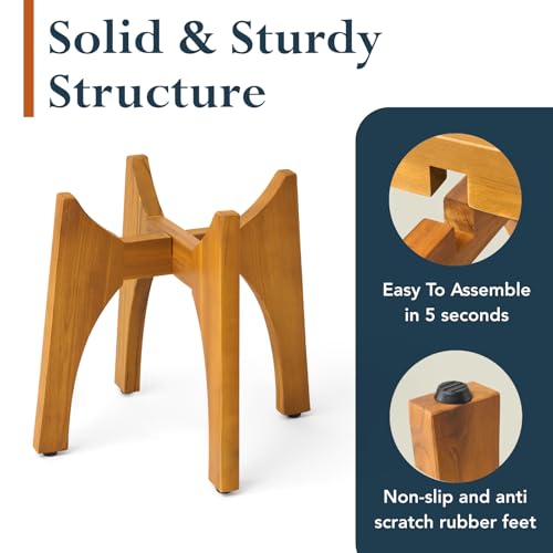 KUTE NEST 17" H x 19.3" W Acacia Solid Wood Plant Stand - Golden Teak - color: Golden Teak, size: High - Medium - 17"H x 19.3"W