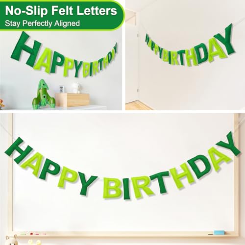 Pre-Strung Felt Happy Birthday Banner Green Garland Set - color: Ombre Green