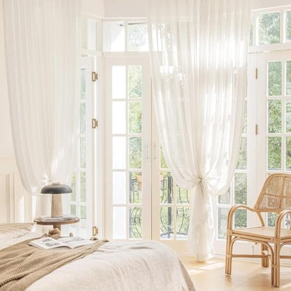 FMFUNCTEX Beige Linen Sheer Curtains, 84 Inches, 2 Panels for Bedroom - color: Rod Pocket| Natural, size: 52"W x 84"L (Pack of 2)