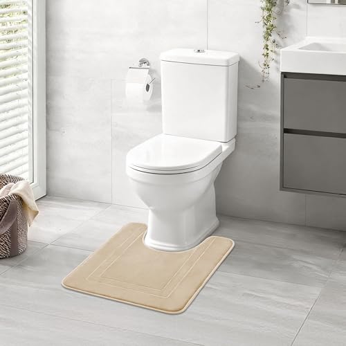 Cupic Cupid Memory Foam Toilet Rug 24"×20", U-Shaped Bath Mat, Beige - color: Deep Khaki, size: 1'8" x 2' (24" x 20"（U-Shape）)