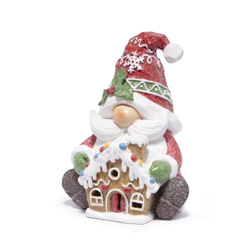 Hodao Christmas Gnome Figurine with Gingerbread House, Holiday Elf Decor - color: Red-1