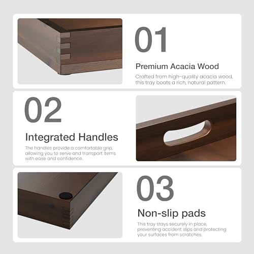TIDITA 24" x 24" Square Wooden Ottoman Tray, Built-in Handles, Walnut Color - color: Walnut, size: 24" x 24" x 2.4"