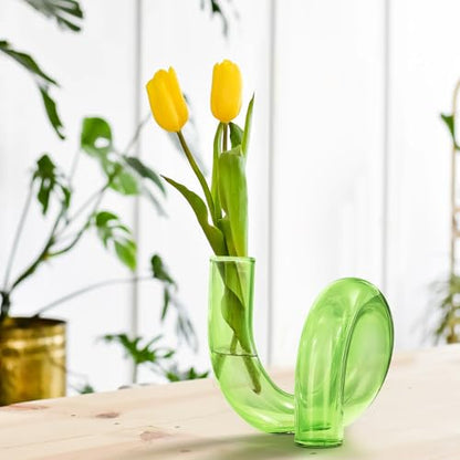 Joeyan Handmade Small Green Glass Flower Vase,Decorative Geometric Bud Vase - color: Green