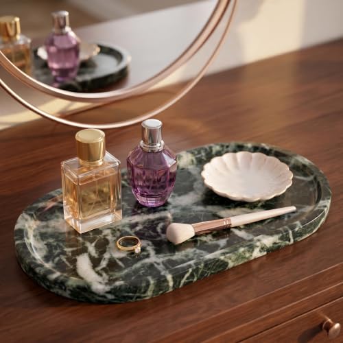 YKAJO Snowflake Green Oval Marble Tray, 11.8x5.9 Vanity Perfume Organizer - color: Snowflake Green, size: 11.8" x 5.9" x 0.6"