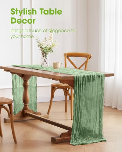 Pureegg 4 Pack Cheesecloth Table Runner 120 Inch Sage Green - color: Sage Green, size: 120" - 4 Packs