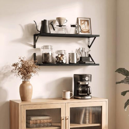 Axeman 18 Inch Floating Shelves, 8 Inch Deep Black Wall Shelves Set of 2 - color: Black, size: 18 Inch