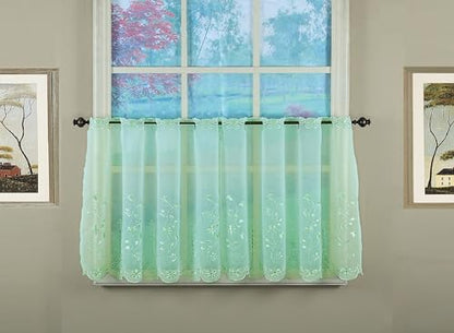 Today's Curtain, Samantha Embroidered Sheer Tier 24", Sage, 59" W x 24" L - color: Sage, size: 59"W x 24"L (Pack of 1)