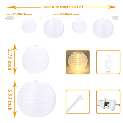 Vigdur White Paper Lantern String Lights Plug in Connectable, 9.8FT - color: White Lantern - Large and Small