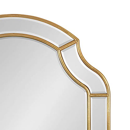 Kate and Laurel Pinchot Glam Arched Wall Mirror; 24 x 32; Gold; Sophisticated Scalloped Arch Mirror for Wall Decor with Overlay and Dimensional Design