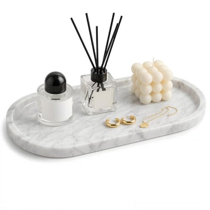 Natural Marble Bathroom Tray, 12×6 inch Oval Marble Vanity Tray - color: White