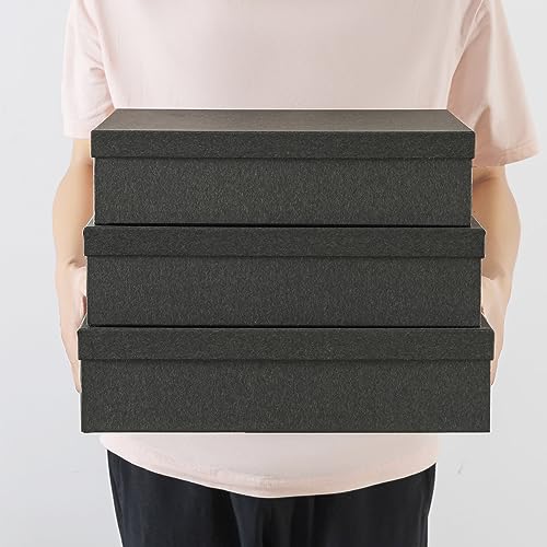 Soul & Lane - Black Kraft Decorative Storage Boxes with Lids, Set of 3 - color: Black Kraft