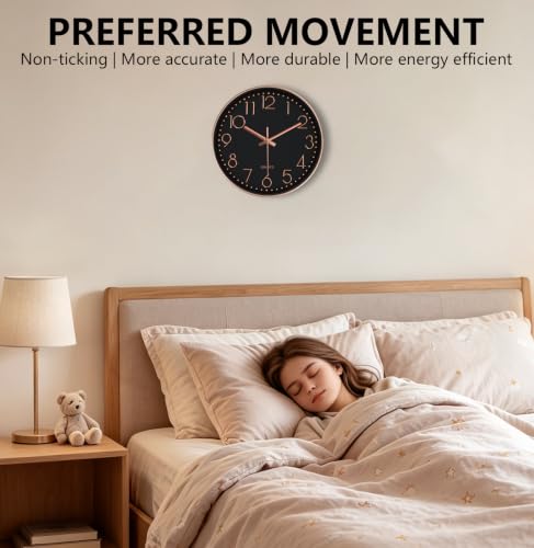 Modern Silent Wall Clock, 14 Inch Wall Clocks Battery Operated - color: Black Rose Gold, size: 14 Inch