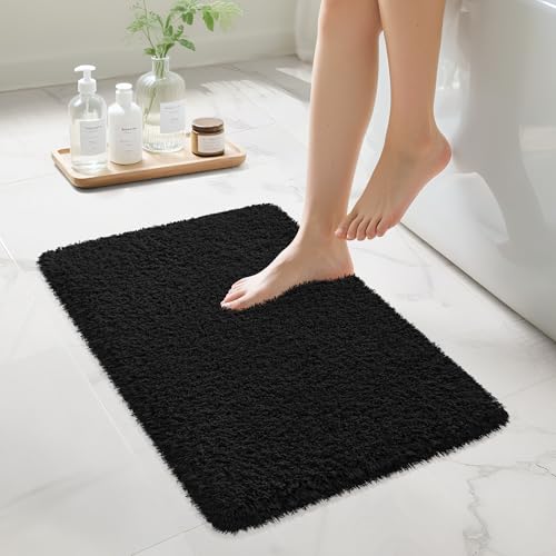 Black Bathroom Rugs Non Slip 24"x16",Absorbent Bath Mat Quick Dry - color: Black, size: 24" x 16" (Rectangular)