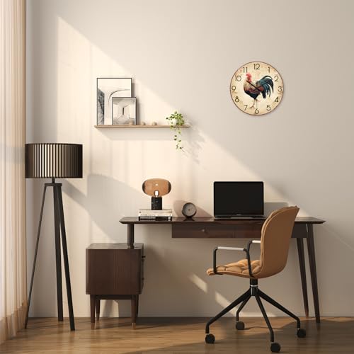 XNM 12 Inch Glass Rooster Wall Clocks Battery Operated - color: Brown Rooster, size: 12 Inch