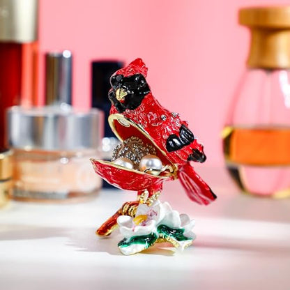 YU FENG Cardinal Bird Trinket Box, Hinged Enamel Jewelry Box - style: Cardinal bird on a branch
