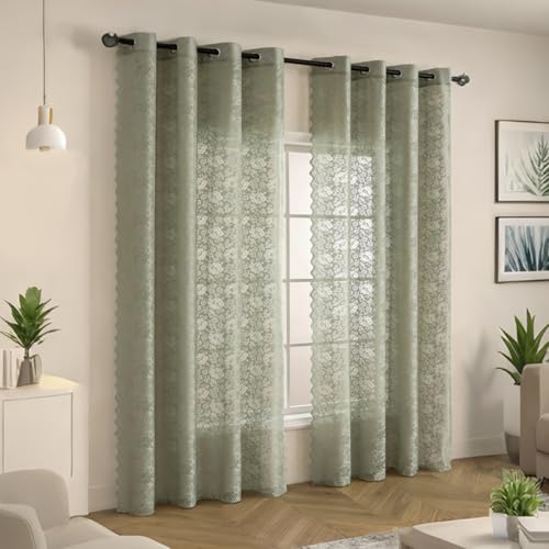 Boho Lace Sheer Curtains, 52x96 Sage Green, Grommet 2 Panels - color: Green, size: 52"W x 96"L (Pack of 2)