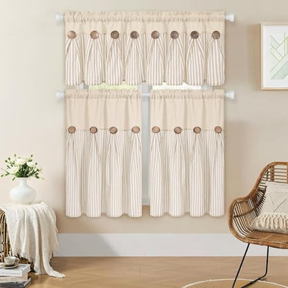 ASPMIZ Farmhouse Valances for Windows, Beige+Khaki, 52x18 Inches, 1 Panel - color: Khaki&khaki, size: 52"W x 18"L (Pack of 1)