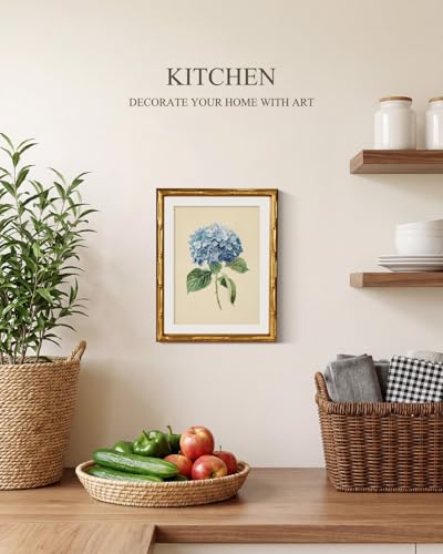 InSimSea Gold Bamboo Framed Wall Art, Retro Blue Hydrangea Prints, 11x14In - color: A Blue Hydrangea