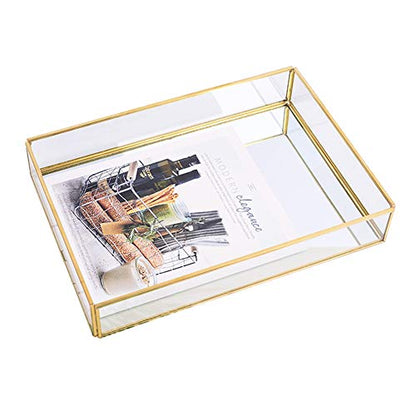 Sooyee Gold Rectangle Mirror Tray, Metal and Glass Fragrance Tray, 12"x8" - color: Gold
