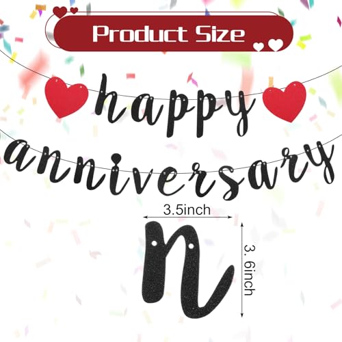 Black Happy Anniversary Banner, Anniversary Party Decorations