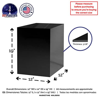 Acrylic Display Riser Box with One Open Side No Lid 12" x 12" x 19" Versatile Black Glossy Square Lucite Retail Product Platform or Merchandise Storage Bin No Assembly by Marketing Holders - size: 12" x 12" x 19" Cube-Glossy Black