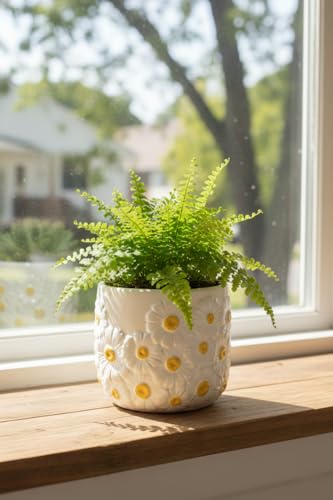 4.5 Inch Ceramic Planter Pot with Drainage Hole-Indoor Outdoor Flower Pot for Houseplants, Succulents & Flowers, Home Decor, Daisy Pattern - style: Daisy