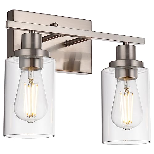 MELUCEE 2 Heads Bathroom Light Fixtures Brushed Nickel - color: Brushed Nickel, size: 2-Light