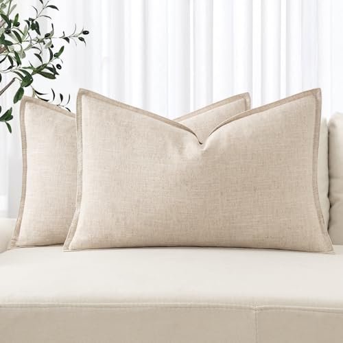 MIULEE Decorative Linen Lumbar Pillow Covers 12x24 Inch Natural Beige - color: Natural Beige, size: 24" x 12" (Pack of 2)
