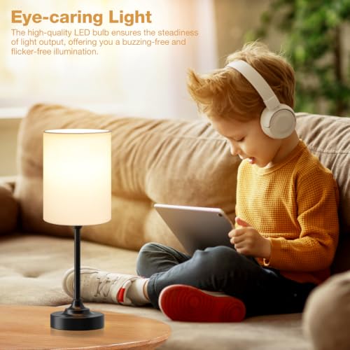 Fenmzee Small Bedside Lamp for Bedroom - 3-Way Dimmable Touch Table Lamp - color: White Shade-Black Base, size: 14"