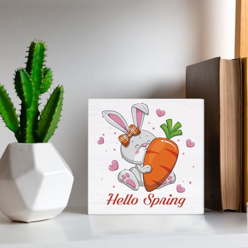 Spring Decor Hello Spring Bunny Wooden Sign, Farmhouse Spring Desk - color: a-5