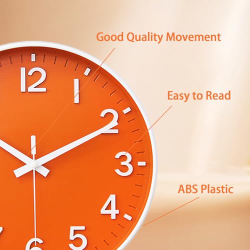 12 Inch Wall Clock Battery Operated Silent Non Ticking Clock Orange White Modern Round Wall Clock with 3D Numbers Decorative for Kitchen Bedroom Living Room Office Classroom - color: Orange White, size: 12 Inch