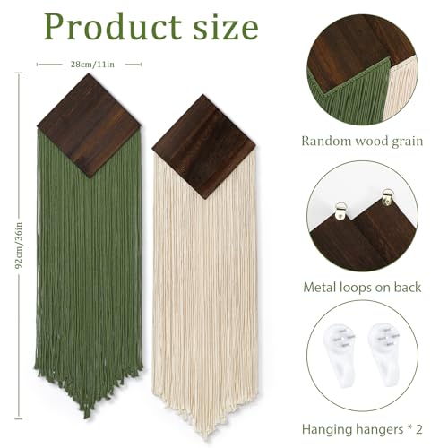 Macrame Wall Hanging Boho Chic Home Decor Green Beige Tassel Yarn Tapestry - color: Diamond-green Beige-2pcs